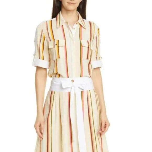 Tory Burch Canyon Stripe Cotton Shirt Size 6 Collared Multicolor Button Down - Picture 4 of 12